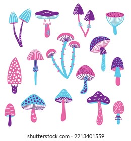 Mushrooms toadstools colorful vector icons set