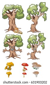 Mushrooms trees set