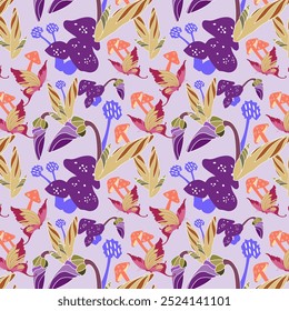 Mushrooms Valley seamless vector pattern