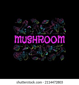 Mushrooms vector drawing clipart.Print on clothes.	