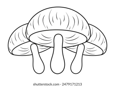 Mushrooms Vector Flat Designs, Ideal for Coloring Pages, Isolated on White Background