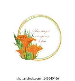 Mushrooms vector frame. Boletus background with copy space. Floral decor isolated on white background.Food illustration.  