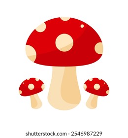 Mushrooms, Vector Hand Drawn Cartoon Fly Agaric Mushrooms. Amanita Muscaria