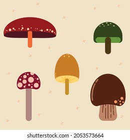 Mushrooms Vector Icon Flat Design Illustration