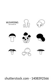 Mushrooms - vector icons set on white background. Symbol for web, infographics, print design and mobile UX/UI kit. Vector illustration, EPS10.