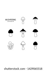 Mushrooms - vector icons set on white background. Symbol for web, infographics, print design and mobile UX/UI kit. Vector illustration, EPS10.
