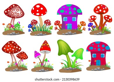 Mushrooms vector illustration bundle, colorful Mushroom icon Vector illustration isolated on white background,