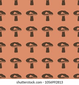 Mushrooms vector illustration on a seamless pattern background. 