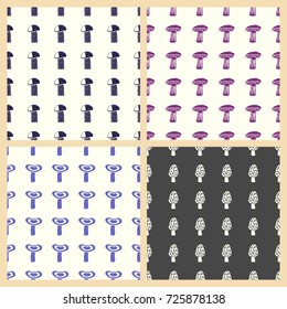 Mushrooms vector illustration on a seamless pattern background. Set of elements