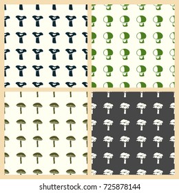 Mushrooms vector illustration on a seamless pattern background. Set of elements