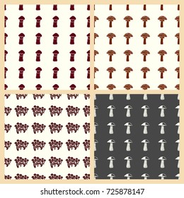 Mushrooms vector illustration on a seamless pattern background. Set of elements
