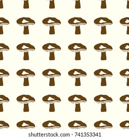 Mushrooms vector illustration on a seamless pattern background. Set of elements
