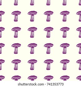 Mushrooms vector illustration on a seamless pattern background. Set of elements