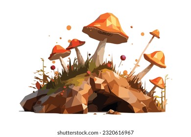 Mushrooms vector and low poly