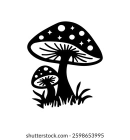 Mushrooms vector silhouette icon vector flat illustration design on white background.