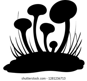 Mushrooms vector silhouette isolated on a white background. Vector original black and white graphics, suitable for logos, icons, labels, print and more.