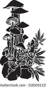 Mushrooms Vector Stencil, Black and White