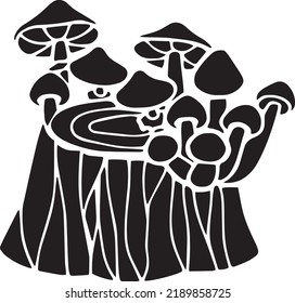 Vector de hongos, esténcil, negro y blanco