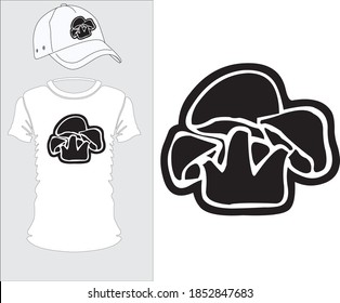Mushrooms. Vintage design with mushrooms. For shirt, cap, poster, banner, emblem, sign, logo, tattoo, graffiti, wallpaper, vinyl wallpaper, biker symbols,stickers. Vector illustration