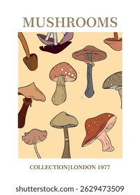 Mushrooms wall art poster illustration