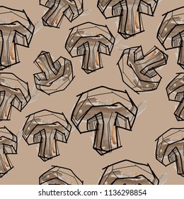 Mushrooms watercolor seamless pattern.Vector Design. Hand draw pattern. Organic food. Vegan.