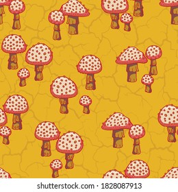 Mushrooms White Spotted Vector Seamless Pattern