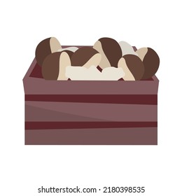 Mushrooms in wooden crate semi flat color vector object. Autumn harvest. Fall season. Full sized item on white. Food market simple cartoon style illustration for web graphic design and animation