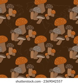 Mushrooms.Image на белом и цветном background.Vector.Seamless pattern.