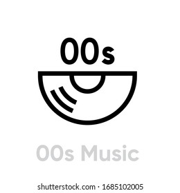 Music 00s Vinyl icon. Editable line vector. Retro record sign half disk and date of the year. Single pictogram.