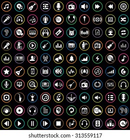 music 100 icons universal set for web and mobile 
