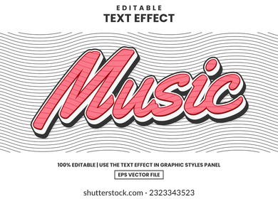 Music 3d cartoon editable text effect template modern style, vector illustration