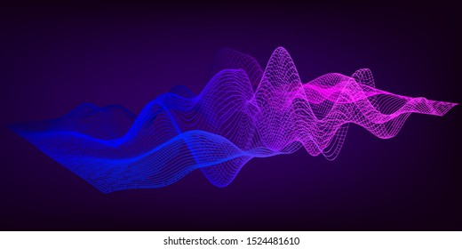 Music 3d mesh equalizer abstract background. Grid color waveform on gradient background.