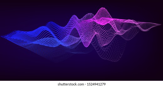 Music 3d wave equalizer abstract background. Grid color waveform on gradient background.