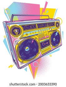 Diseño de estilo Music 80s - grabadora de cintas de colores divertidos