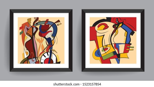 Music abstract art. Abstract painting for Cafe, Studio, Home, Hotel, Restaurant and Office wall.