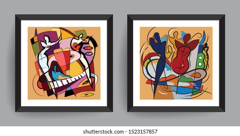 Music abstract art. Abstract painting for Cafe, Studio, Home, Hotel, Restaurant and Office wall.