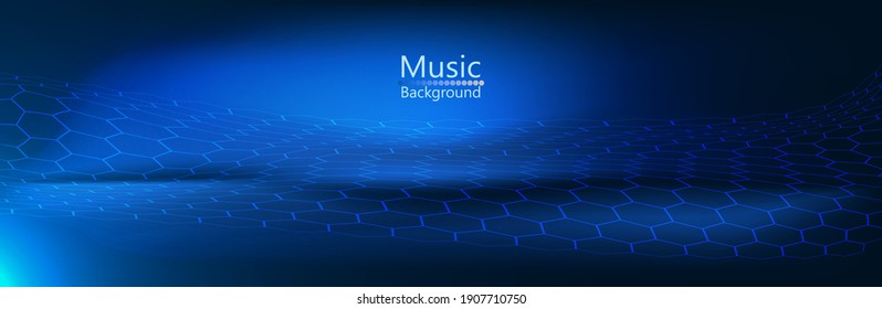 Music abstract background blue. Equalizer for music, showing sound waves with music waves. Vector illustration. hexagon mesh