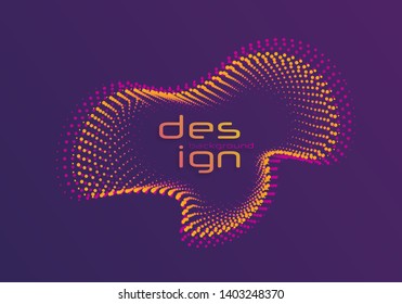 Music abstract background blue. Glow Fractal Element in Futuristic Style. Beautiful wave shaped array of glowing dots. Neon smoke waves.
