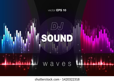Music abstract background color. Equalizer for music, showing sound waves with music waves, music background equalizer vector concept.