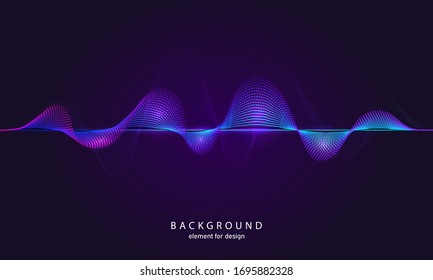 Music abstract background. Digital technology equalizer. Dot. Sound wave pattern element. Pulse. Cardiogram. Particles equalizer sound wave big data design. Dynamic light flow. Vector illustration.