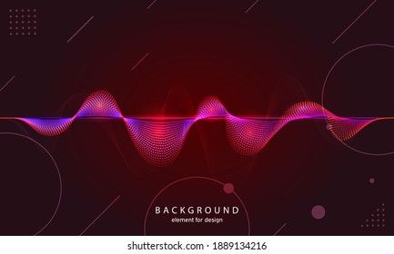 Music abstract background. Digital technology equalizer. Dot. Sound wave pattern element. Pulse. Cardiogram. Particles equalizer sound wave big data design. Dynamic light flow. Vector illustration.