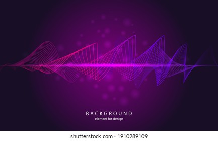 Fondo musical abstracto. Ecualizador de tecnología digital. Elemento de patrón de onda sonora. Pulso. Cardiograma. Partículas ecualizan el diseño de la onda de sonido de los grandes datos. Flujo de luz dinámico. Ilustración vectorial.