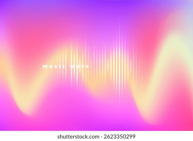 Music abstract background. Gradation light wave on gradient neon bg. Sound wave pink blue template. Fluid blur line. Holographic technology dynamic poster. Vector gradient texture illustration