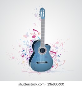Music abstract  background with guitar and notes