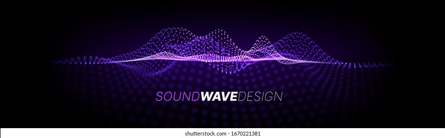 Music Abstract Background. Particles Equalizer Sound Wave Big Data Design. Dynamic Light Flow, with Blurred Depth of Field Effect. Vector Illustration.