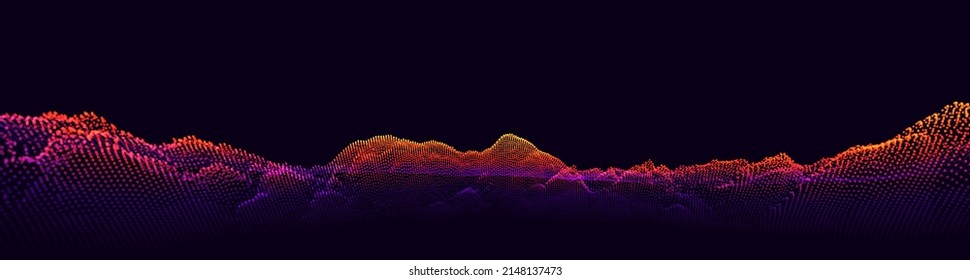 Music Abstract Background. Particles Equalizer Sound Wave Big Data Design. Dynamic Light Flow, with Blurred Depth of Field Effect. Vector Illustration.