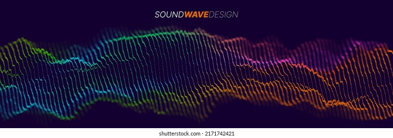 Music Abstract Background. Voice Sound Visualization. Particles Equalizer Sound Wave Big Data Design. Dynamic Light Flow, with Blurred Depth of Field Effect. Vector Illustration.
