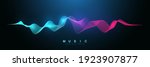 Music abstract background. Music wave poster design. Sound flyer with abstract gradient line waves, vector concept.