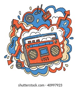Music abstract Abstract composition about music in retro style. Color doodles vector illustration with texture. Isolated on transparent background.