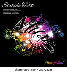 Music ,abstract composition on black background with space for text, vector illustration